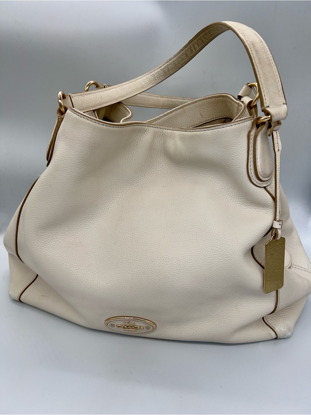 Cream Erin Leather Shoulder Bag with Gold Accents